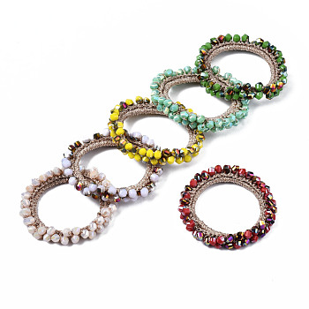 Candy Color Glass Beads Braided Stretch Bracelet, Womens Fashion Handmade Jewelry, Mixed Color, Inner Diameter: 1-5/8 inch(4.2cm)