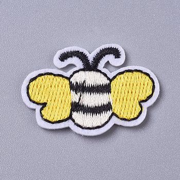 Computerized Embroidery Cloth Iron on/Sew on Patches, Costume Accessories, Appliques, Bees, Yellow, 24x35.5x1.5mm
