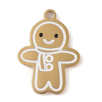 Christmas Theme Ion Plating(IP) 304 Stainless Steel Enamel Pendants, Golden, Gingerbread Man, 16.5x12x1.5mm, Hole: 1.2mm