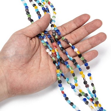 Perles plates de verre à la main millefiori rondes(X-LK-R004-51)-4