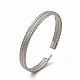 304 Stainless Steel Mesh Chains Shape Open Cuff Bangle for Women(BJEW-C033-01P)-1