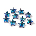Electroplate Transparent Glass Pendants, Back Plated, Faceted, Star Charms, Blue, 19x20x9.5~10mm, Hole: 1.2mm(X-GLAA-A008-02A)