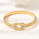 304 Stainless Steel Crystal Rhinestone Knot Hinged Cuff Bangles for Women, Ion Plating(IP), Golden, Inner Diameter: 1.99 inch(5.05cm)x2.36 inch(6cm)(SA-CBAF851-09G)