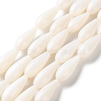 Natural Freshwater Shell Beads Strands, Teardrop, Floral White, 17~18x6.5~7mm, Hole: 1mm, about 23pcs/strand, 15.59''(39.6cm)(SSHEL-B002-16)