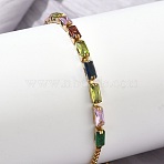 Rectangle 304 Stainless Steel Glass Slider Bracelets, Adjustable Bracelets for Women, Real 18K Gold Plated, Ion Plating(IP), Long-Lasting Plated, Mixed Color, Inner Diameter: 1.38 inch(3.5cm)~2.76 inch(7cm)(BJEW-D456-07G-01)