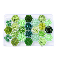 DIY 24 Style Acrylic & Resin Beads Jewelry Making Finding Kit, Round & Rice, Pale Green, 2.2~12x1.5~11.5mm, Hole: 0.7~2.2mm(DIY-NB0012-01D)