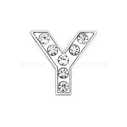Eco-Friendly Zinc Alloy Slide Charms, with Rhinestone, Platinum Plated, Letter, Crystal, Letter.Y, 12mm, Hole: 1.5x7.9mm(ALRI-WH0001-01P-Y)