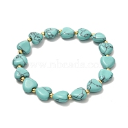 Heart Beads Stretch Bracelet for Girl Women, Synthetic Turquoise & Brass Beads Bracelet, Golden, Inner Diameter: 2-1/4 inch(5.7cm)(BJEW-JB06938-02)