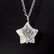 Natural Quartz Crystal Star Pendant Necklace, with Platinum Alloy Chains, 20.87 inch(53cm)(PW-WG10869-10)
