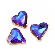 Brass Cubic Zirconia Pendants, Heart Charm, Light Gold, Dark Slate Blue, 27x26x7mm, Hole: 2mm(KK-A181-VF470-3)