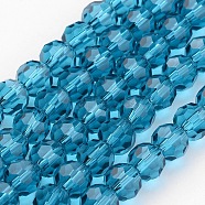 Transparent Glass Bead Strands, Imitate Austrian Crystal, Faceted(32 Facets), Round, Cyan, 8mm, Hole: 1mm, about 70~72pcs/strand, 20~21 inch(X-GLAA-G013-8mm-51)
