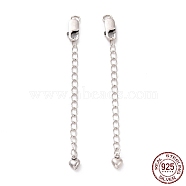 925 Sterling Silver Chain Extenders, with Lobster Claw Clasps & Charms, Heart, Antique Silver, 63x2.5mm, Hole: 2.4mm(STER-D036-29AS)