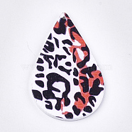 Printed Wooden Big Pendants, Dyed, Teardrop with Leopard Print, Colorful, 59x36x2.5mm, Hole: 1.5mm(X-WOOD-S051-05M)
