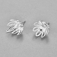 304 Stainless Steel Ear Stud Components, Flower, Silver, 18mm, Flower: 11x7.5mm, Tray: 4mm, Pin: 0.7mm(X-STAS-G187-18S)