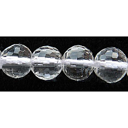 Gemstone Beads Strands, Quartz Crystal, Faceted(128 Facets), Round, Synthetic Crystal, 4mm, Hole: 0.8mm, about 100pcs/strand, 15.5 inch(GSFR4mm187-128)
