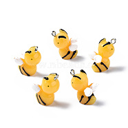 Opaque Resin Pendants, with Platinum Tone Iron Loop, 3D Bee, Gold, 19~20x15~16x10mm, Hole: 1.8mm(RESI-S356-066)