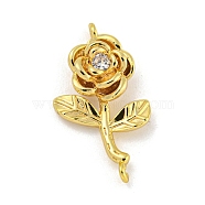 Long-Lasting Brass Micro Pave Clear Cubic Zirconia Connector Charms, Rose Link, Real 18K Gold Plated, 23.5x13x4mm, Hole: 1.5mm(KK-O008-03A-G)