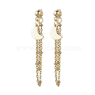 Golden 304 Stainless Steel Stud Earrings, Cable Chains Drop Earrings, Moon, 46mm(EJEW-JE05733-02)