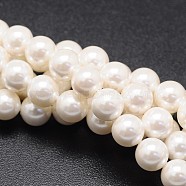 Shell Pearl Beads Strands, Round, White, 4mm, Hole: 0.8mm, about 87pcs/strand, 15 inch(X-BSHE-E008-4mm-12)