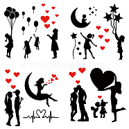 4Pcs 4 Styles Valentine's Day Square PET Waterproof Self-adhesive Car Stickers, Reflective Decals for Car, Motorcycle Decoration, Black, Lover Pattern, 200x200mm, 1pc/style(DIY-GF0007-45I)