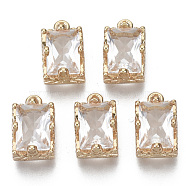 Glass Rhinestone Pendants, with Light Gold Plated Brass Claw Open Back Settings, Rectangle, Faceted, Crystal, 10x6x5mm, Hole: 1mm(GLAA-N038-20E)