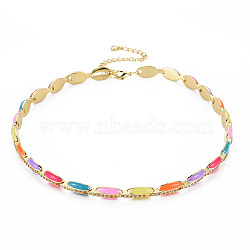 Brass Micro Pave Cubic Zirconia Link Tennis Necklaces for Women, with Enamel, Nickel Free, Real 18K Gold Plated, Oval, Colorful, 34x0.7cm(NJEW-T013-01G-09)