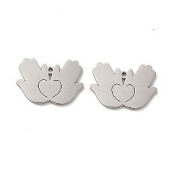 304 Stainless Steel Charms, Hands with Heart, Stainless Steel Color, 15x21.5x1.4mm, Hole: 1.4mm(STAS-M089-42P)