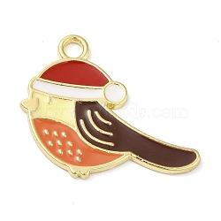 Alloy Enamel Pendants, Long-Lasting Plated, Golden, Bird Charm, Chocolate, 21x25x1.5mm, Hole: 2mm(ENAM-U001-03D-G)