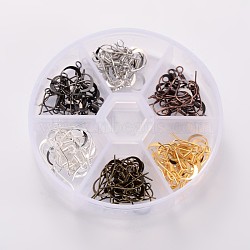 1 Box 6 Color Brass Earring Hooks, with Horizontal Loop, Silver & Golden & Antique Bronze & Red Copper & Gunmetal, Nickel Free, 15.5mm, Hole: 2mm, Pin: 0.7mm, about 20pcs/color, about 120pcs/box(KK-X0090-01-NF)