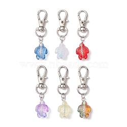 Sea Turtle Transparent Glass Pendant Decoration, Alloy Swivel Lobster Claw Clasps Charms for Backpack Key Chain Ornaments, Mixed Color, 55.5mm(HJEW-JM02262)