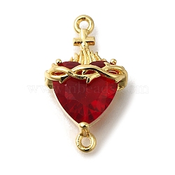 Brass FireBrick Cubic Zirconia Sacred Heart of Jesus Connector Charms, Real 16K Gold Plated, 22x12.5x8mm, Hole: 1.4mm(X-KK-R002-27G-02)