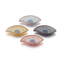 Brass Micro Pave Cubic Zirconia Slide Charms, Lead Free & Cadmium Free & Nickel Free, Long-Lasting Plated, Leaf, Colorful, Mixed Color, 18.5x39x5mm, Hole: 1~1.5x10.5mm(ZIRC-P077-01-NR)