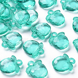 Transparent Acrylic Pendants, Faceted, Apple, Turquoise, 20x17x5~6mm, Hole: 3mm, about 480pcs/500g(TACR-S154-28B-68)