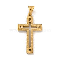 Ion Plating(IP) 304 Stainless Steel Pendants, with Crystal Rhinestones, Cross Charm, Golden, 42x25x3mm, Hole: 7x5mm(STAS-D110-16G)