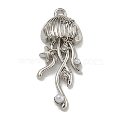 Rack Plating Alloy Pendants, with ABS Plastic Beads and Rhinestone, Cadmium Free & Nickel Free & Lead Free, Jellyfish, Platinum, 35x14.5x5.5mm, Hole: 1.6mm(PALLOY-F312-45P)