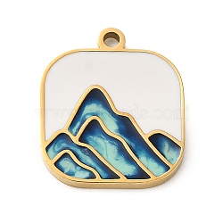 Ion Plating(IP) 304 Stainless Steel Enamel Pendants, Laser Cut, Square with Mountain Charm, Real 18K Gold Plated, 17x15x1.5mm, Hole: 1.5mm(X-STAS-Q301-13G)