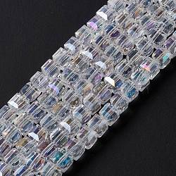 Electroplate Glass Beads Strands, AB Color Plated, Faceted, Cube, Clear AB, 7~8x7~8x7~8mm, Hole: 1mm, about 72pcs/strand, 19.8 inch(X-EGLA-D018-8x8mm-01)