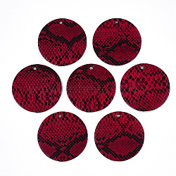 PU Leather Pendants, Flat Round with Snakeskin Pattern, FireBrick, 40x1.5mm, Hole: 2mm(FIND-S300-53E)