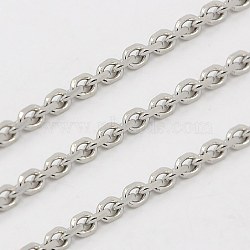 304 Stainless Steel Cable Chains, Diamond Cut Chains, Unwelded, Faceted, Oval, Stainless Steel Color, 1.8x1.5x0.4mm(CHS-K002-04-1mm)