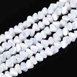 Electroplate Opaque Glass Beads Strands, Triangle, AB Color Plated, Faceted, White, 3~3.5x4~4.5x4~4.5mm, Hole: 0.8mm, about 121~131pcs/strand, 14.37~15.35 inch(36.5~39cm)(X-GLAA-N022-4mm-03)