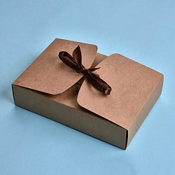 Kraft Paper Gift Box, Folding Boxes, with Ribbon, Bakery Cake Biscuits Box Container, Rectangle, BurlyWood, Unfold: 44.2x34.2x0.03cm, Finished Product: 17.5x11.5x5cm(CON-K006-04A-01)