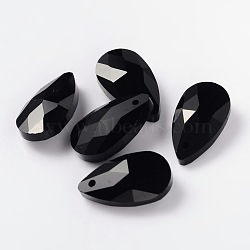 Faceted Teardrop Glass Pendants, Black, 16x9x6mm, Hole: 1mm(GLAA-O008-A07)