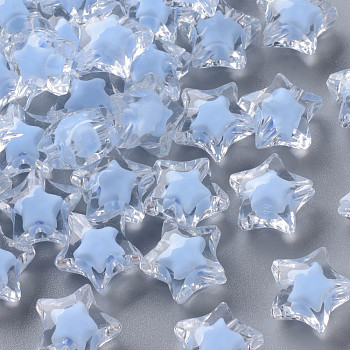 Transparent Acrylic Beads, Bead in Bead, Faceted, Star, Cornflower Blue, 14x15x8.5mm, Hole: 2mm, about 518pcs/500g