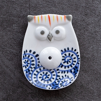 Porcelain Incense Burners, Owl Incense Holders, Home Office Teahouse Zen Buddhist Supplies, Royal Blue, 70x55x10mm