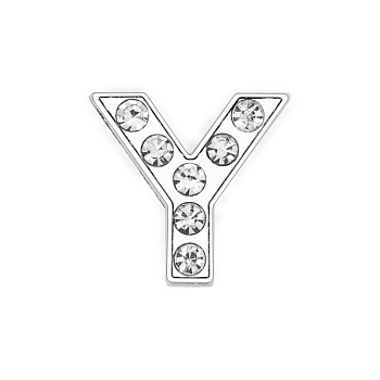 Eco-Friendly Zinc Alloy Slide Charms, with Rhinestone, Platinum Plated, Letter, Crystal, Letter.Y, 12mm, Hole: 1.5x7.9mm