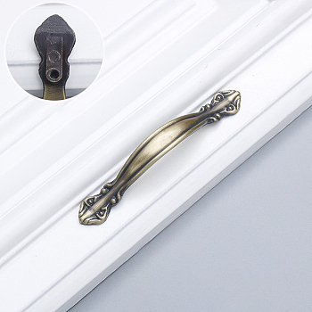 Retro Alloy Drawer Pull Bow Handles, Cabinet Pulls Handles for Drawer, Doorknob Accessories, Antique Bronze, 110x12.5x19mm, Hole Center: 64mm