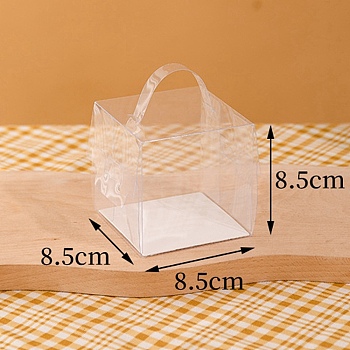 Foldable Transparent PET Cakes Boxes, Portable Dessert Bakery Boxes, Rectangle, Clear, 8.5x8.5x8.5cm