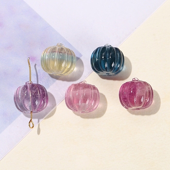 Natural Fluorite Carved Beads, Pumpkin, 14x13mm