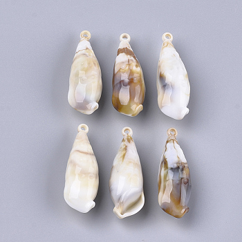 Acrylic Pendants, Imitation Gemstone Style, Spiral Shell Shape, Floral White, 41.5x14x13.5mm, Hole: 1.8mm, about 135pcs/500g