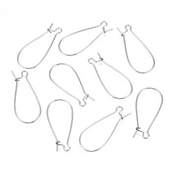 304 Stainless Steel Hoop Earring Findings, Kidney Ear Wire, Rings, Stainless Steel Color, 33x14x0.6mm, Pin: 0.6mm